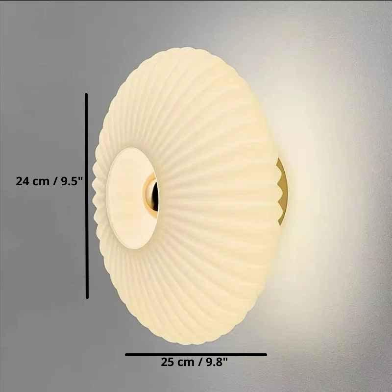 Round pleated wall sconce lamp, warm light, dimensions 24cm x 25cm, modern lighting