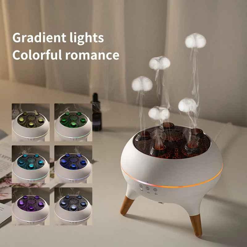 Aromatherapy diffuser with gradient LED lights, steam mist, tabletop design, modern home decor