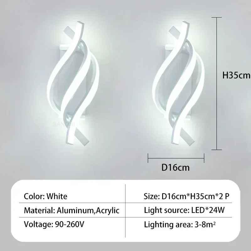 Modern white LED wall lights with twisted design, aluminum acrylic, 35x16cm, 24W