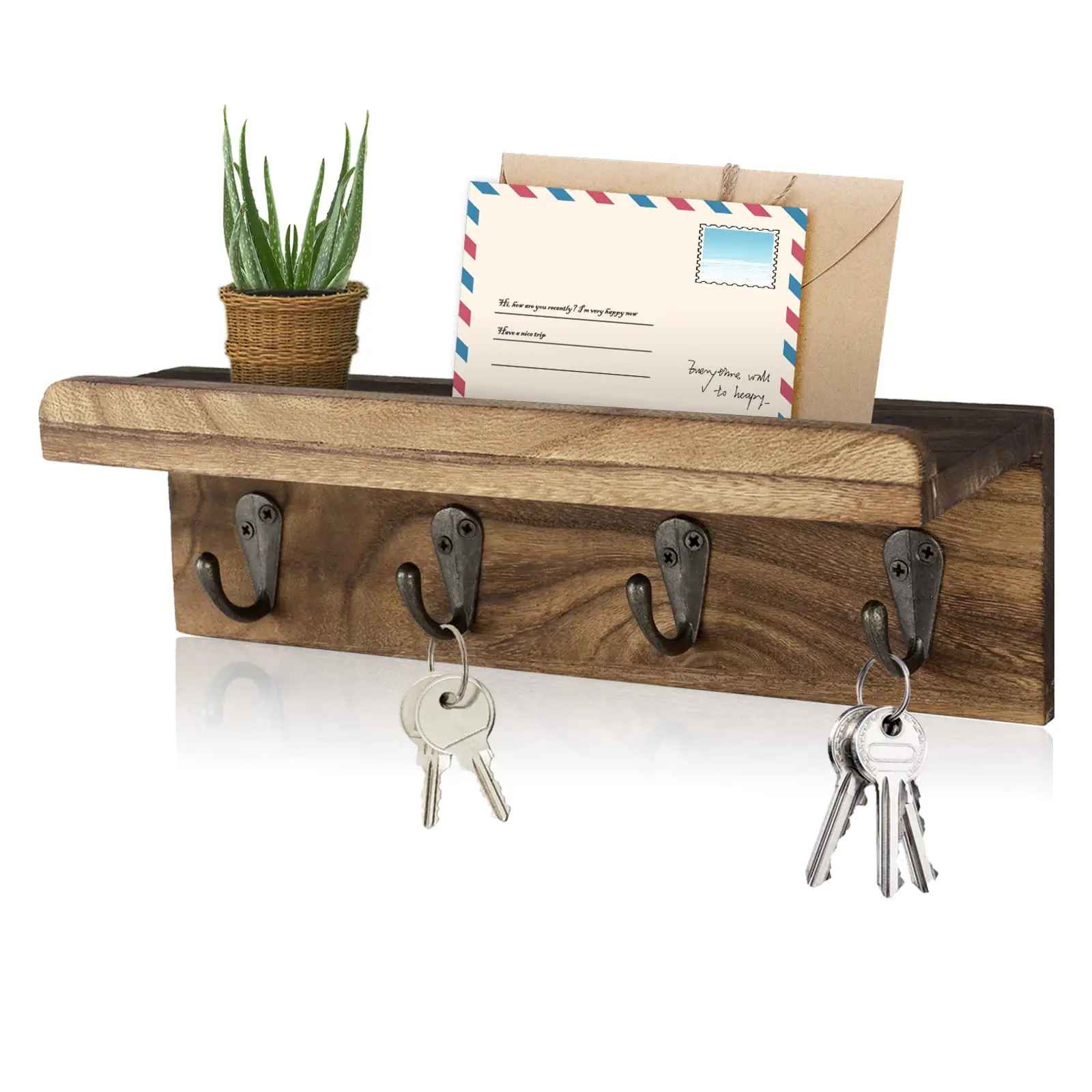 Chic Rustic Shelf with Key Hooks