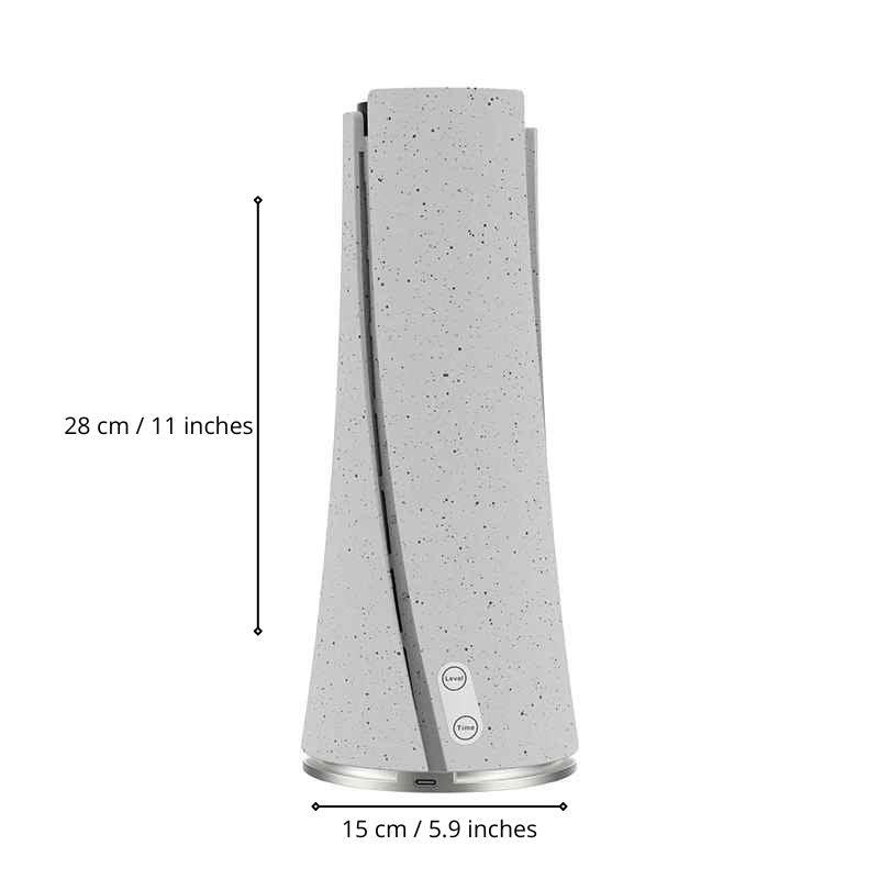 Modern gray home diffuser with buttons, 28 cm tall, 15 cm wide, minimalist design