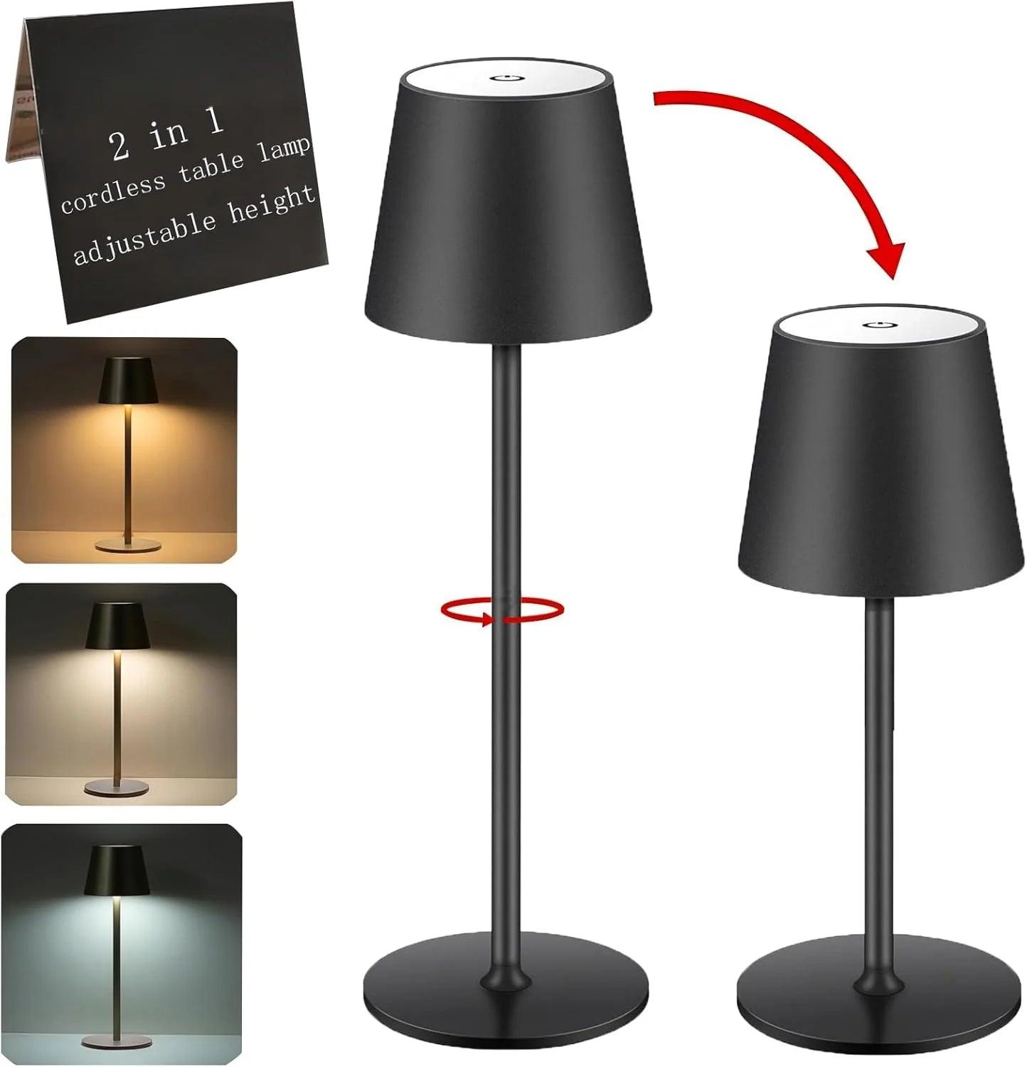 2-in-1 cordless table lamp with adjustable height, touch control, and three light modes