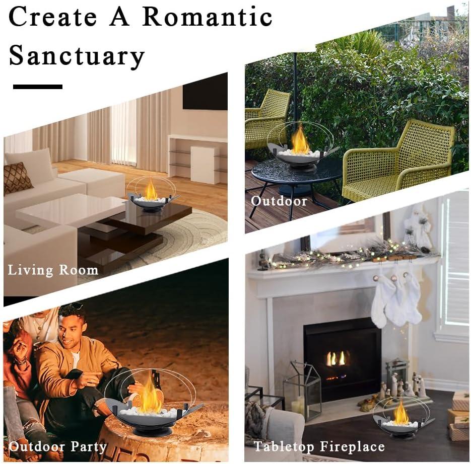 Modern tabletop fireplace in living room, outdoor, party, and holiday home settings