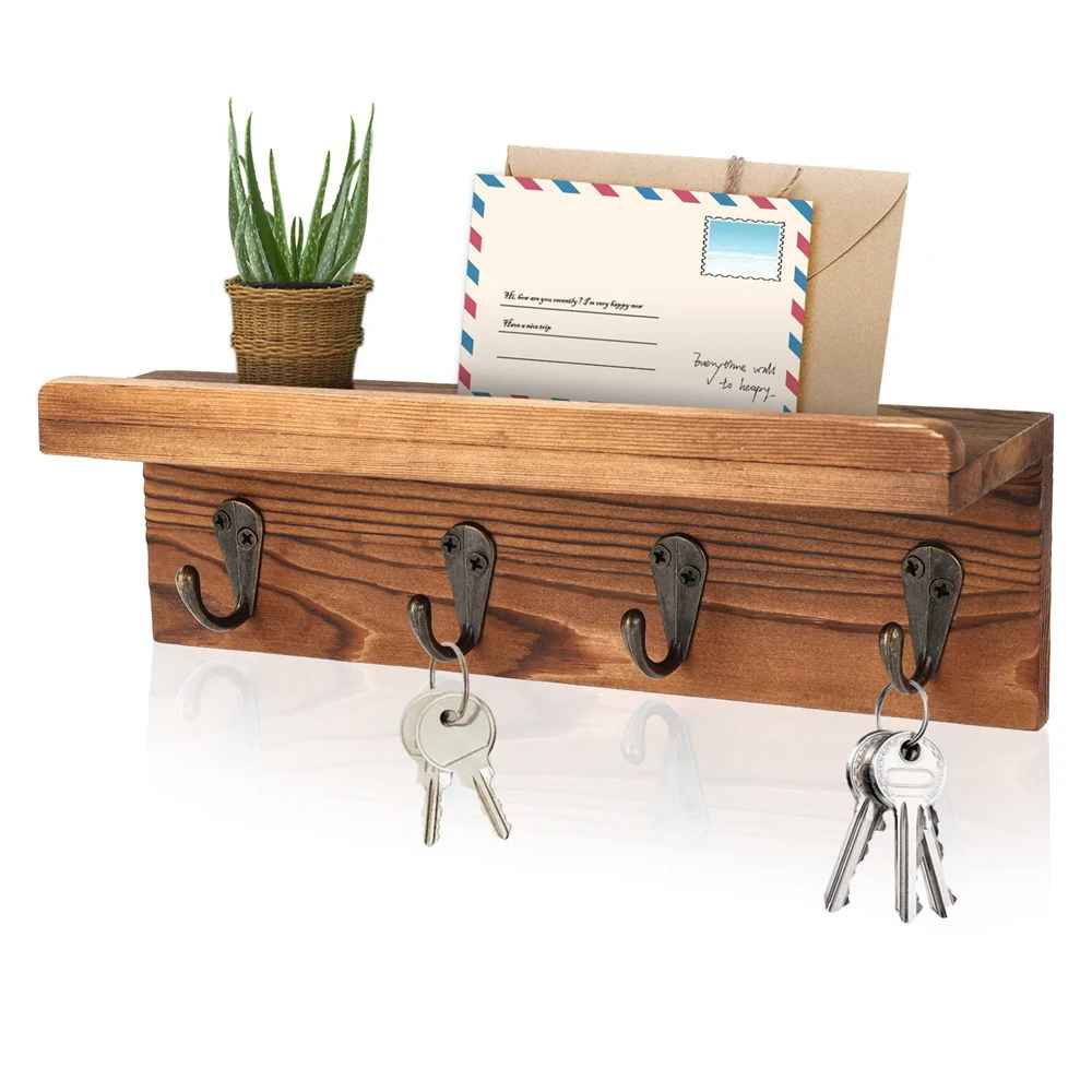 Chic Rustic Shelf with Key Hooks
