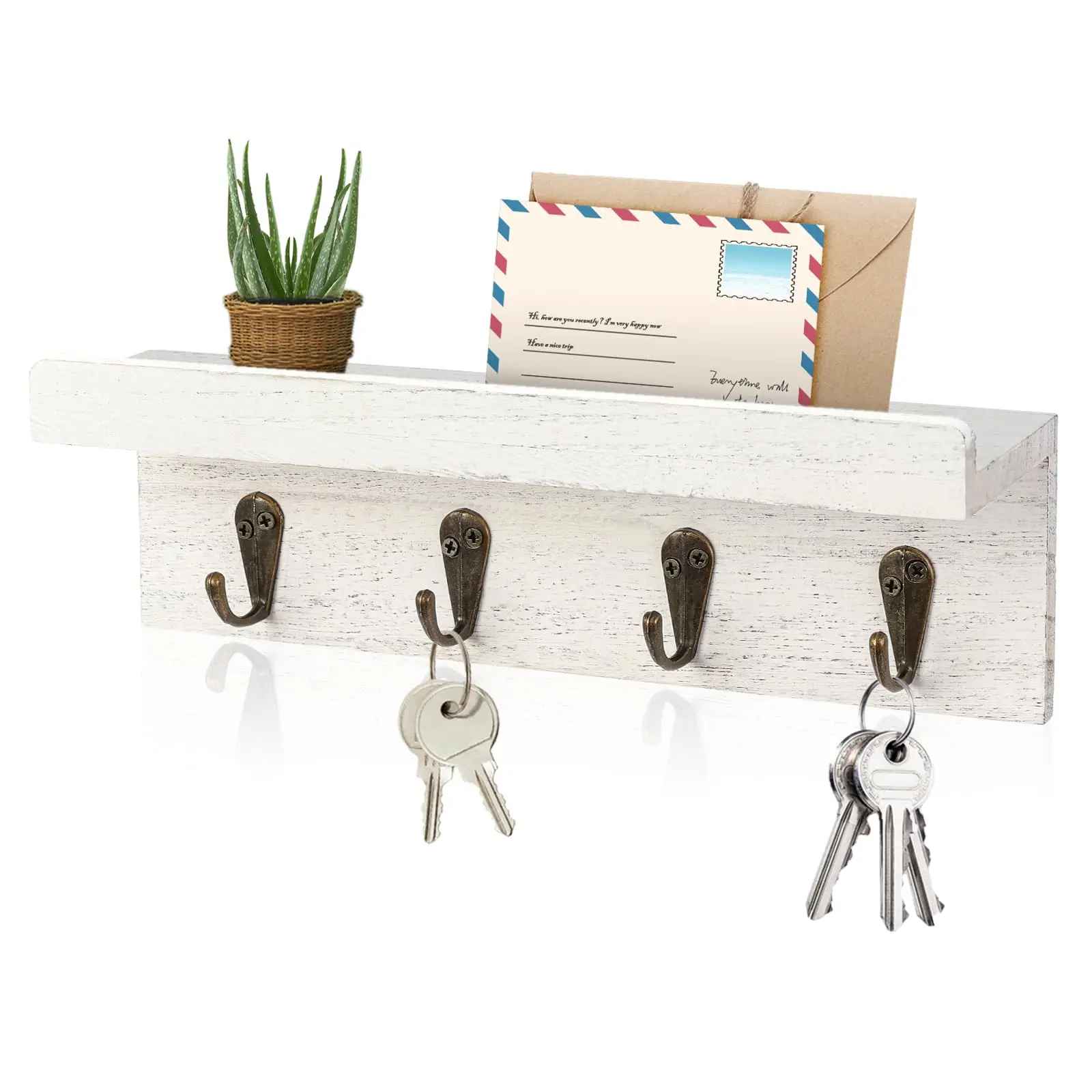 Chic Rustic Shelf with Key Hooks
