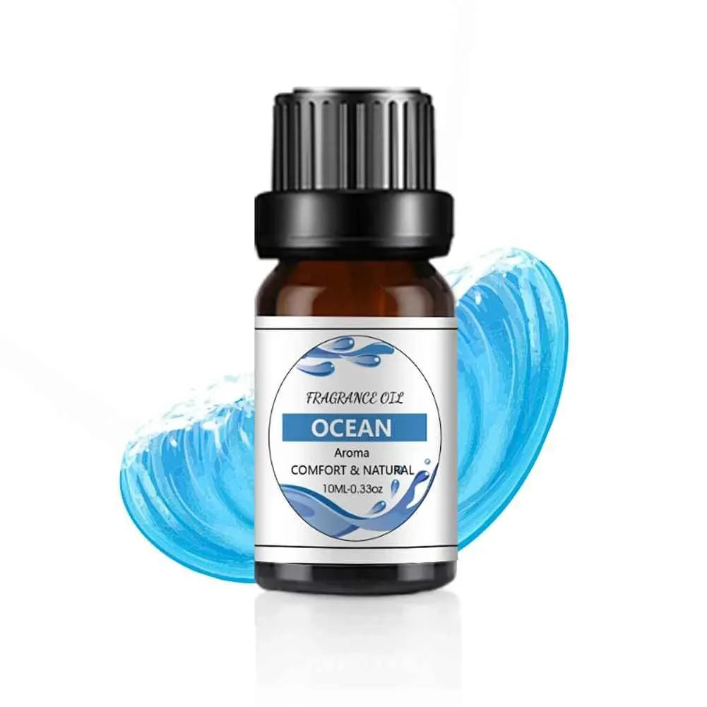 Fragrance oil bottle labeled 'Ocean' with a blue design element on a white background