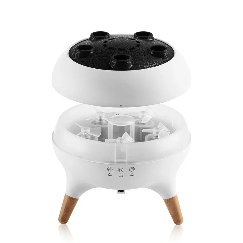 Modern white hydroponic indoor planter with wooden legs and detachable top lid